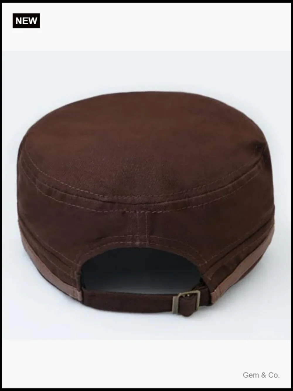 Twill Military Flat Top Cap Adjustable Cotton PU Leather Hat